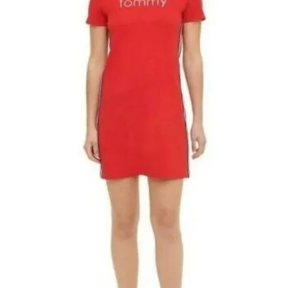 Tommy Hilfiger Embroidered Logo T-Shirt Dress - Scarlet